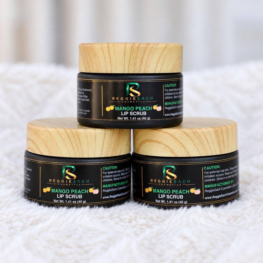 ReggieSach Mango Peach Lip Scrub — handcrafted peach mango lip scrub, authentic product photo