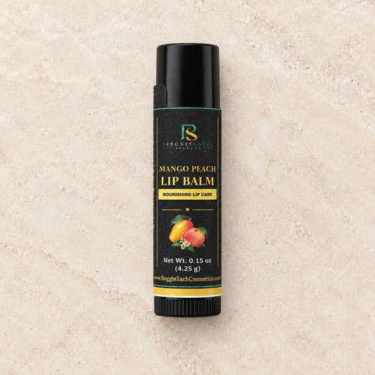 ReggieSach Mango Peach Lip Balm — handcrafted flavored lip balm, studio product photo, front angle