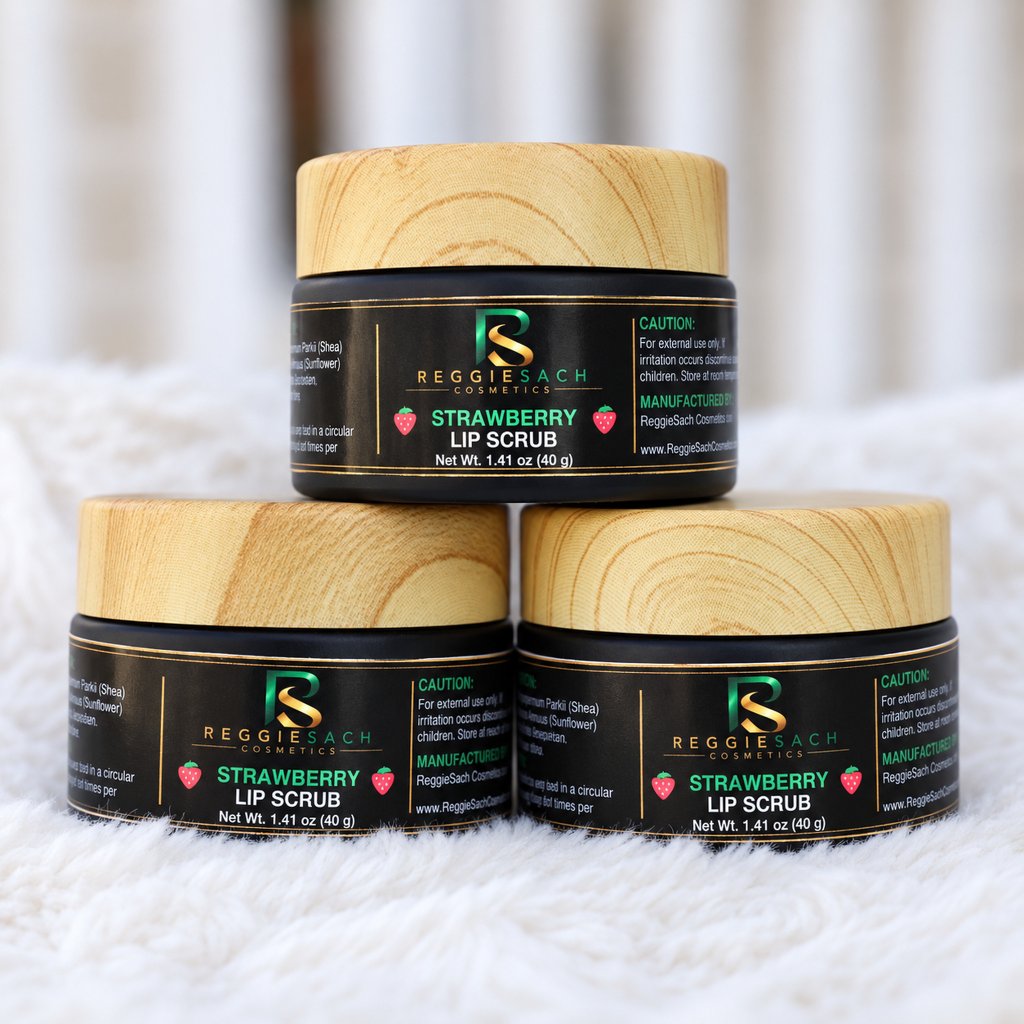 ReggieSach Strawberry Lip Scrub — handcrafted strawberry lip scrub, authentic product photo, as-shot photo