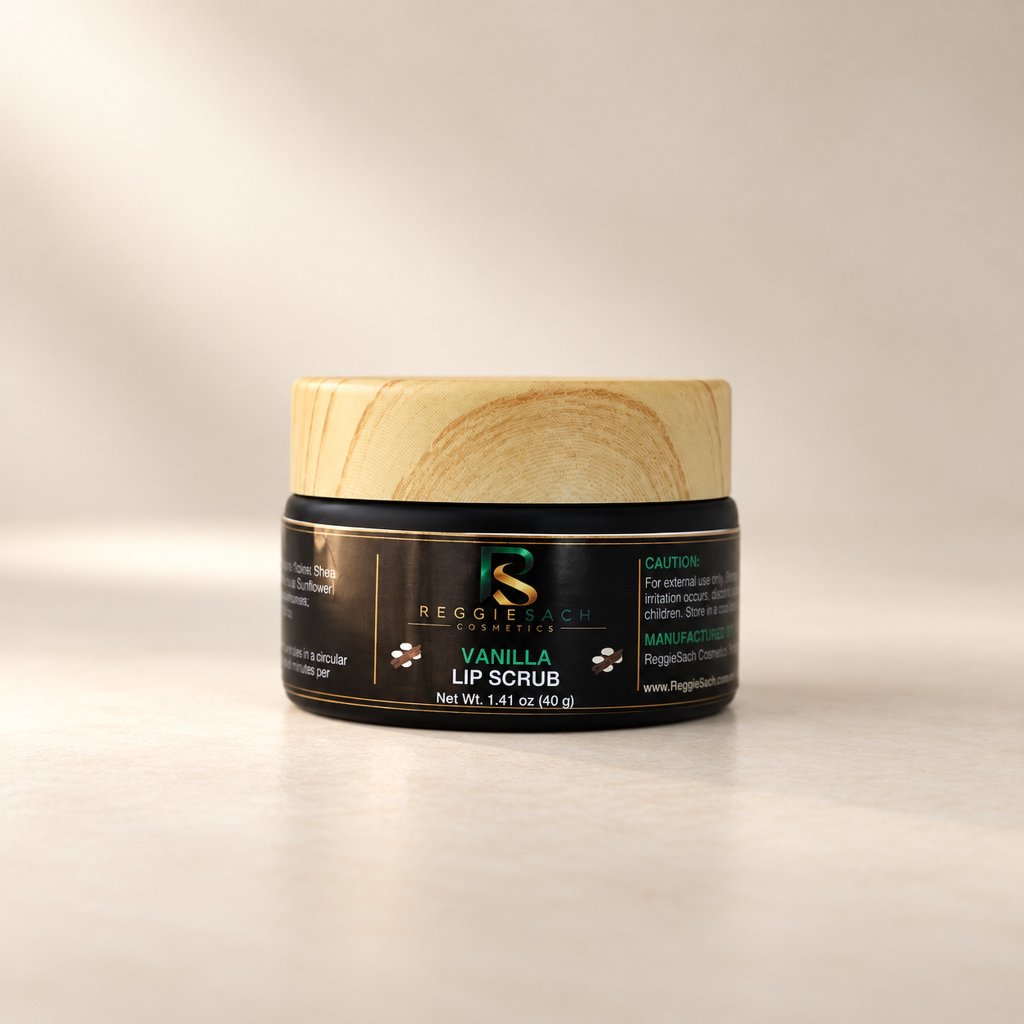 ReggieSach Vanilla Lip Scrub — handcrafted vanilla lip scrub, studio product photo, single item