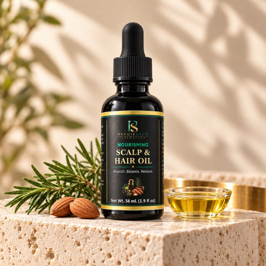 ReggieSach Scalp & Hair Oil with rosemary, almonds, and botanical oil - hero shot