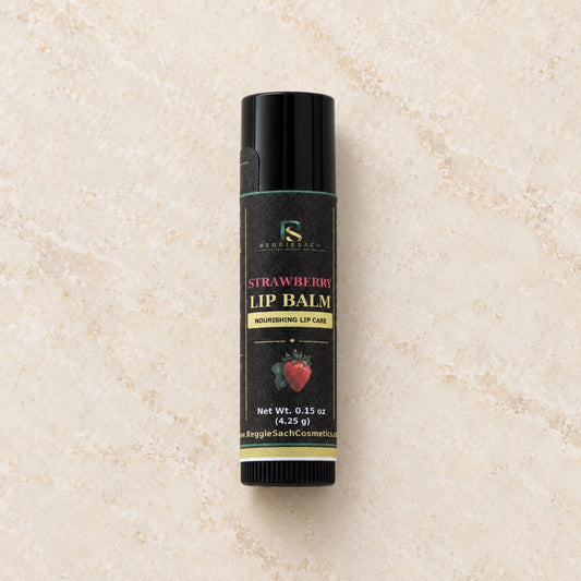 ReggieSach Strawberry Lip Balm — handcrafted strawberry lip balm, studio product photo