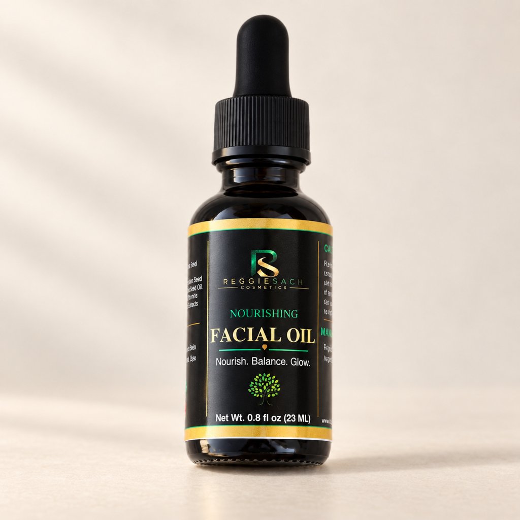 ReggieSach Facial Oil — handcrafted facial oil, studio product photo