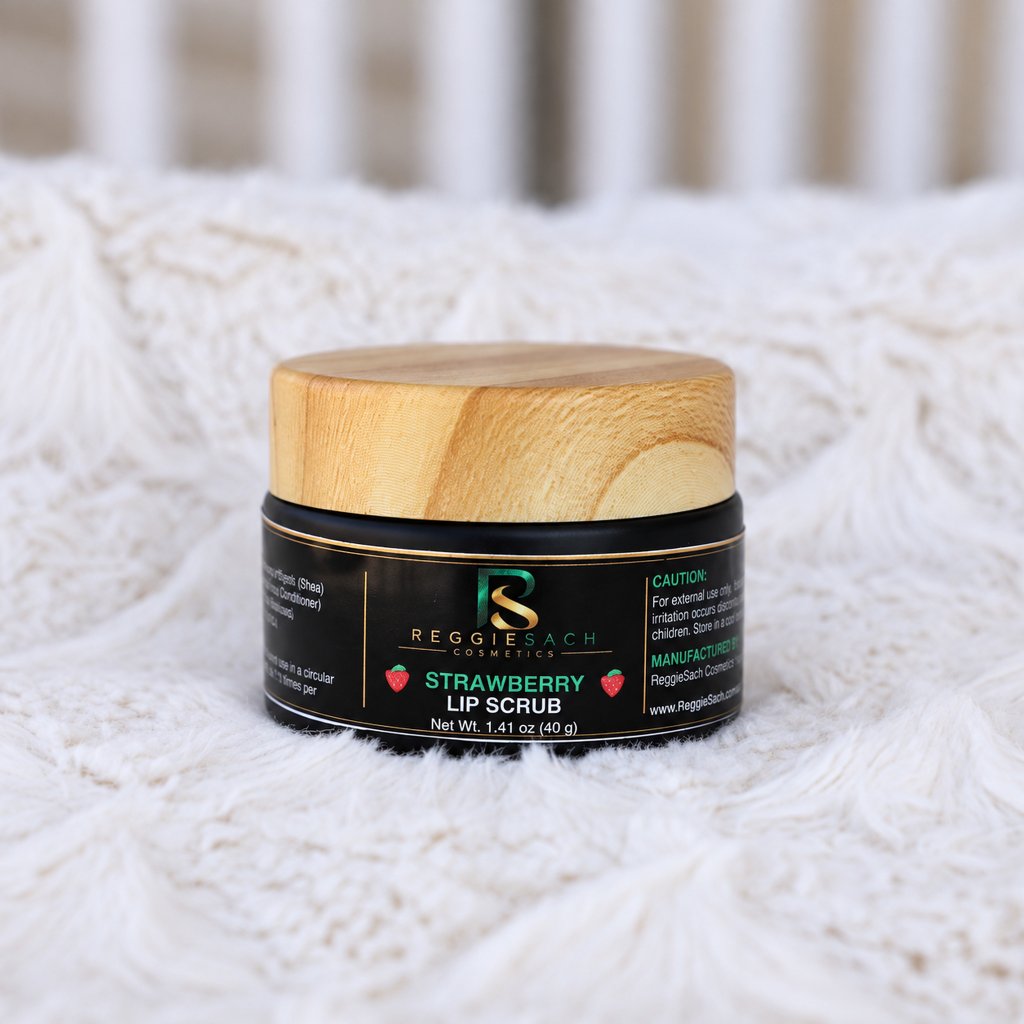 ReggieSach Strawberry Lip Scrub — handcrafted strawberry lip scrub, authentic product photo, as-shot photo