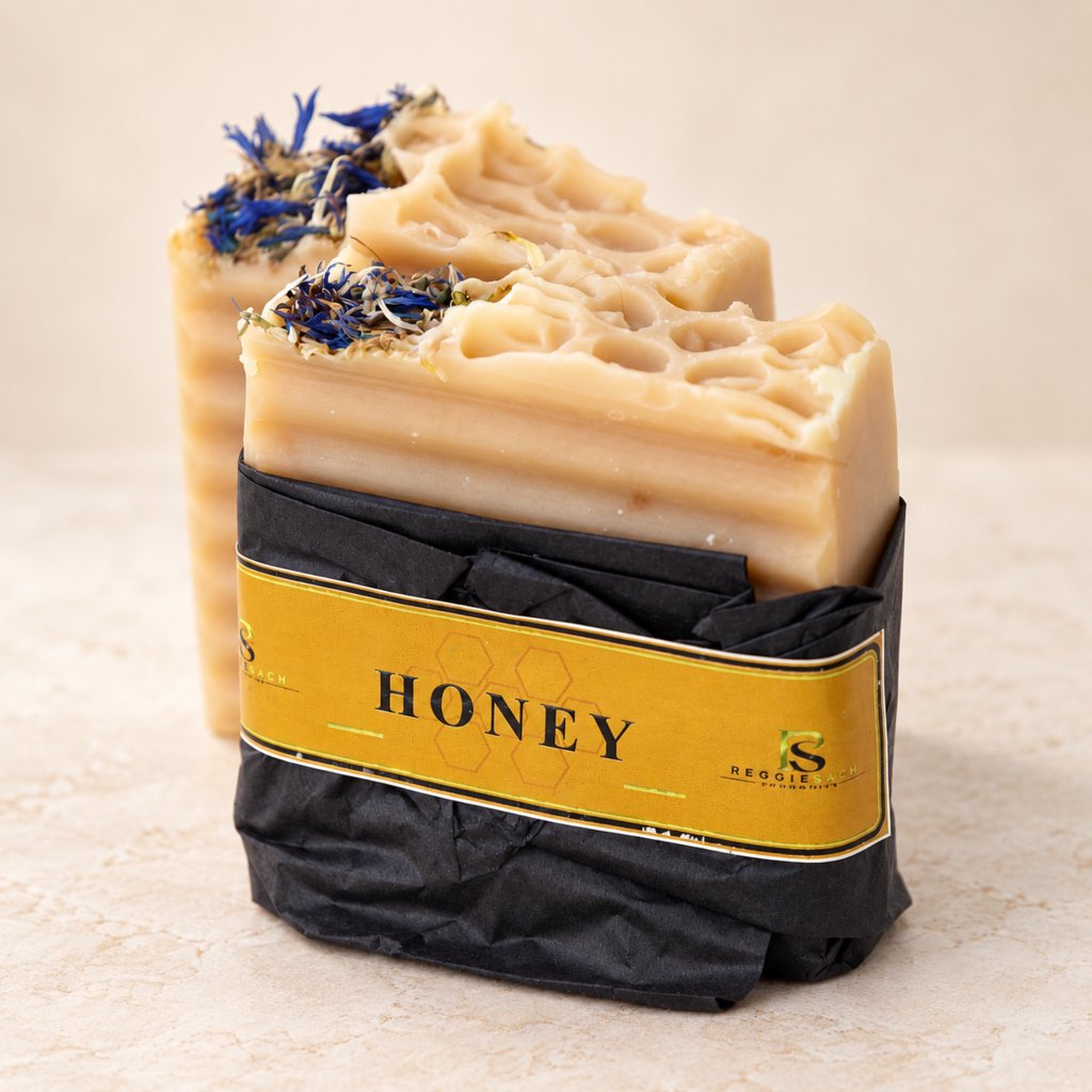ReggieSach Honey Bar Soap — handcrafted honey bar soap, studio product photo, pair shown