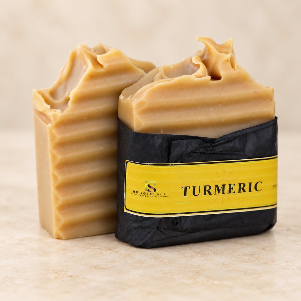 ReggieSach Turmeric Bar Soap — handcrafted turmeric bar soap, studio product photo, pair shown